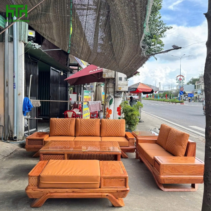 SOFA GÓC 2 VĂNG CHÂN THUYỀN GỖ HƯƠNG ĐÁ HÀNG DÀY 