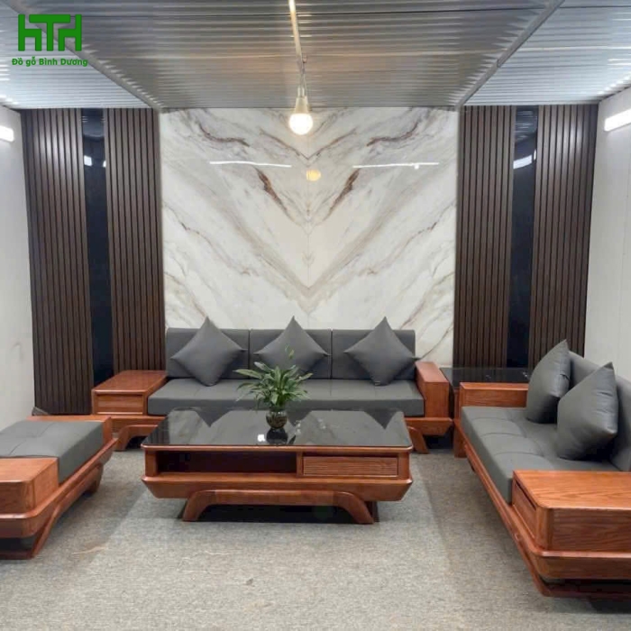 SOFA GÓC GỖ SỒI NGA 2 VĂNG CHÂN THUYỀN VẾ TRÁI LAU HƯƠNG 
