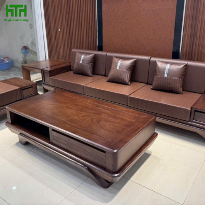 SOFA 1 VĂNG CHÂN THUYỀN GỖ SỒI 3 MÓN KÈM NỆM 
